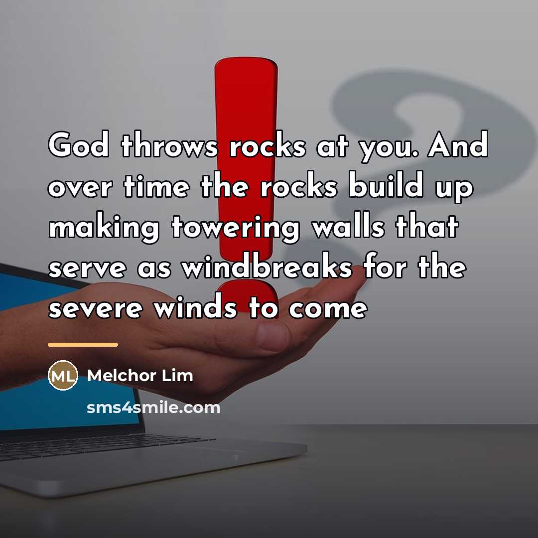 “God throws rocks at you. And over time the rocks…” quote by Melchor Lim