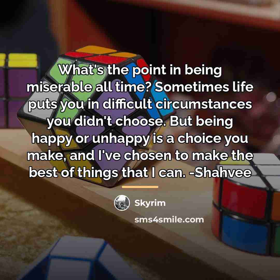 “What's the point in being miserable all time? Sometimes life…” quote by Skyrim
