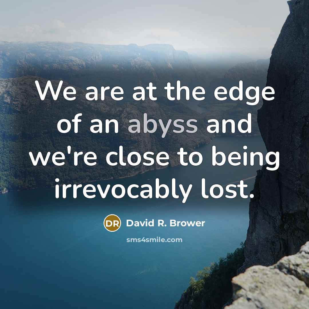 “We are at the edge of an abyss and we're…” quote by David R. Brower