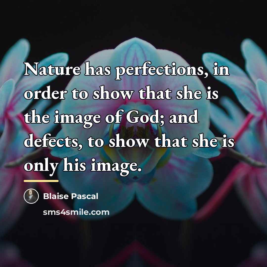 “Nature has perfections, in order to show that she is…” quote by Blaise Pascal