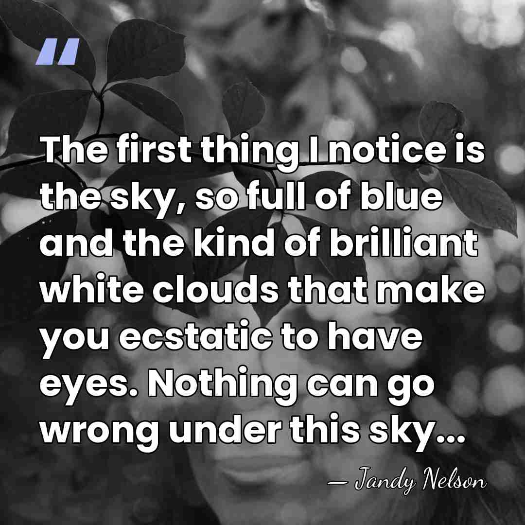 The first thing I notice is the sky, so full of blue&hellip; - Jandy Nelson