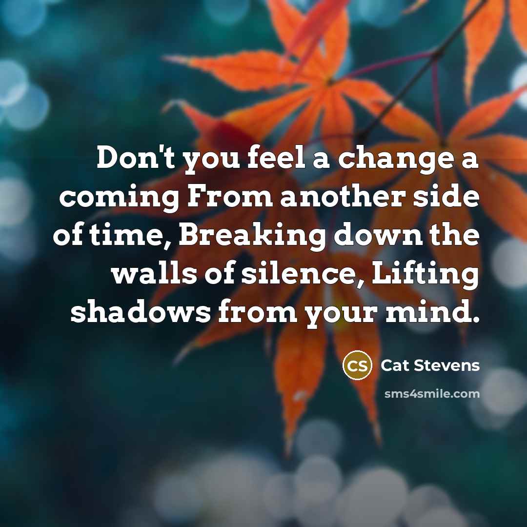 “Don't you feel a change a coming From another side…” quote by Cat Stevens