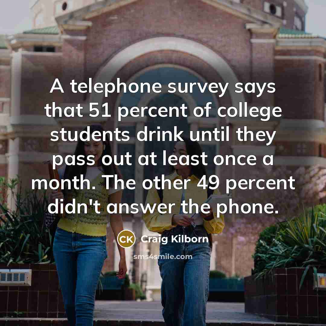 “A telephone survey says that 51 percent of college students…” quote by Craig Kilborn