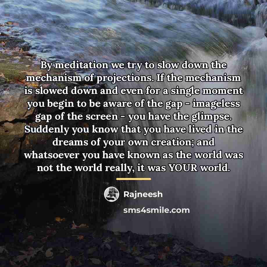 “By meditation we try to slow down the mechanism of…” quote by Rajneesh