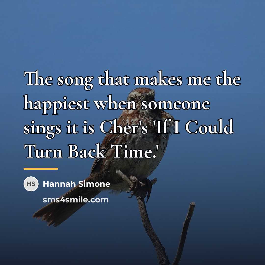 “The song that makes me the happiest when someone sings…” quote by Hannah Simone
