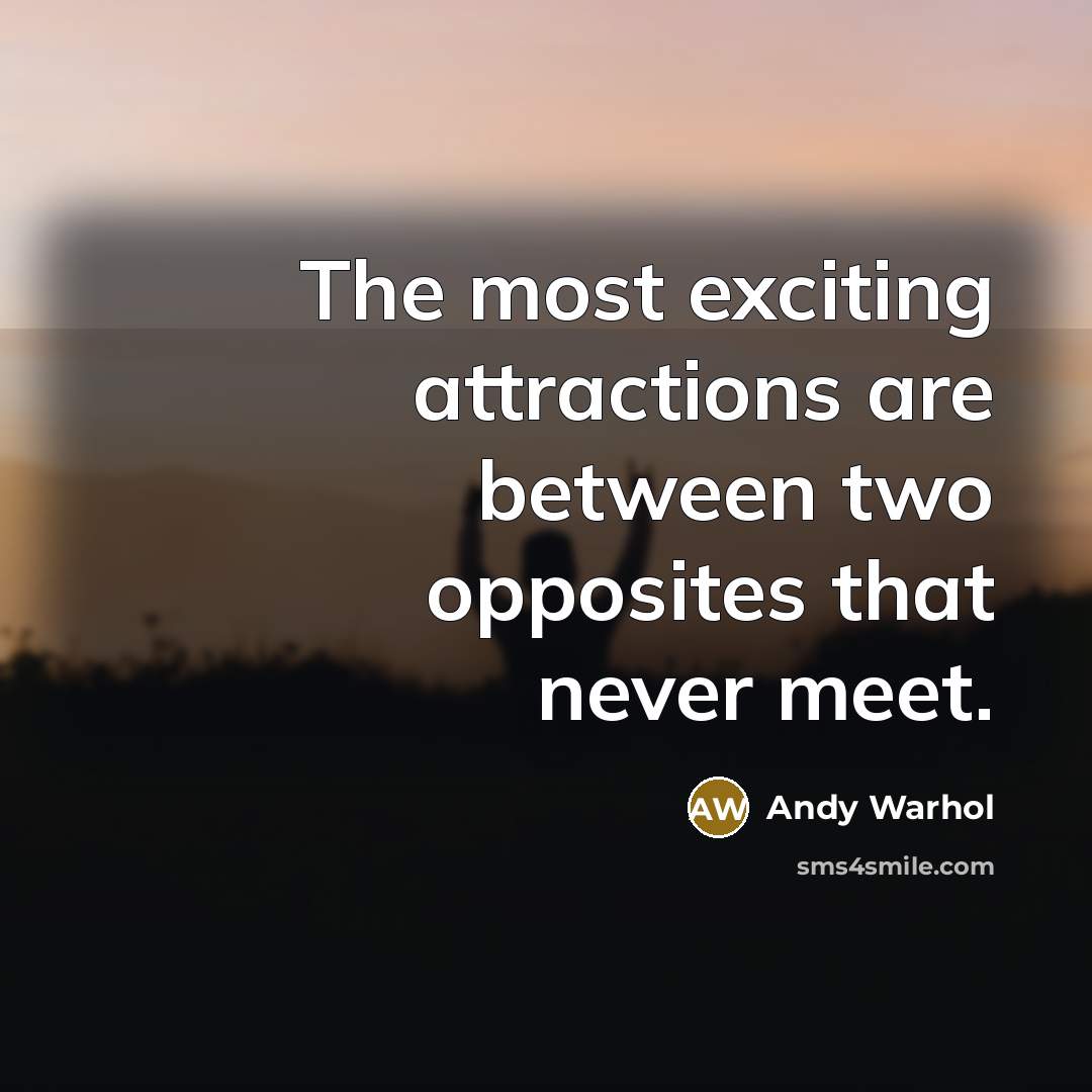 “The most exciting attractions are between two opposites that never…” quote by Andy Warhol