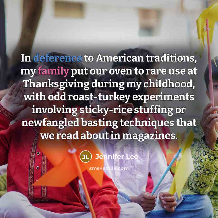 “In deference to American traditions, my family put our oven…” quote by Jennifer Lee