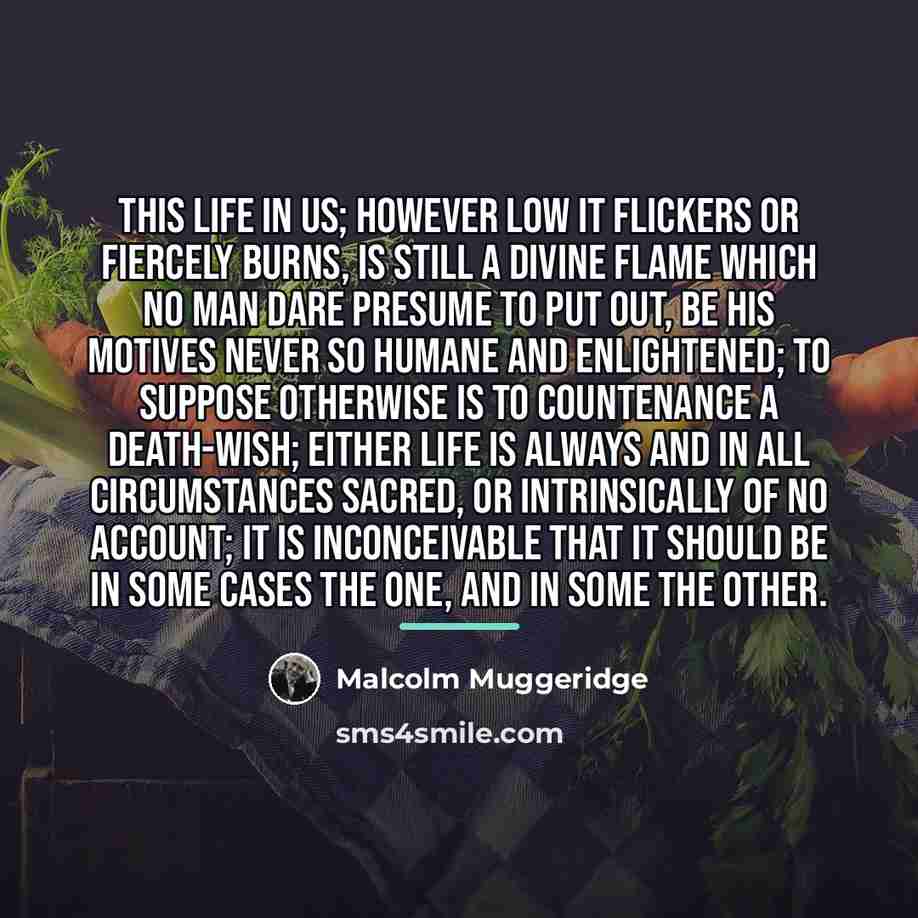 “This life in us; however low it flickers or fiercely…” quote by Malcolm Muggeridge