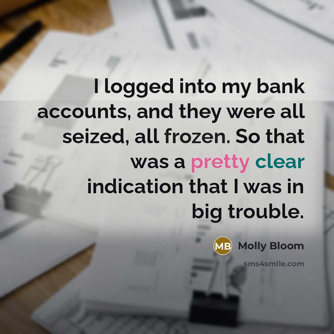 “I logged into my bank accounts, and they were all…” quote by Molly Bloom