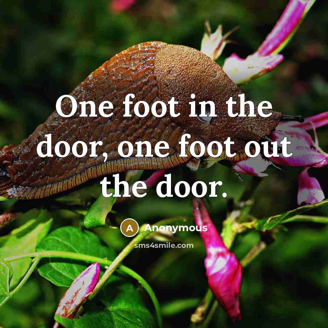 “One foot in the door, one foot out the door.” quote by Anonymous