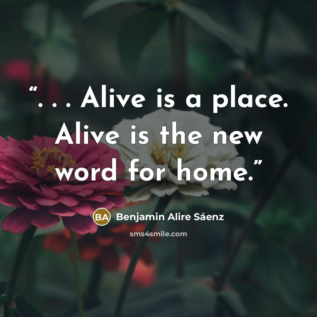 “. . . Alive is a place. Alive is the new word for home.” quote by Benjamin Alire Sáenz