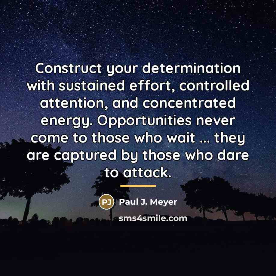 “Construct your determination with sustained effort, controlled attention, and concentrated…” quote by Paul J. Meyer