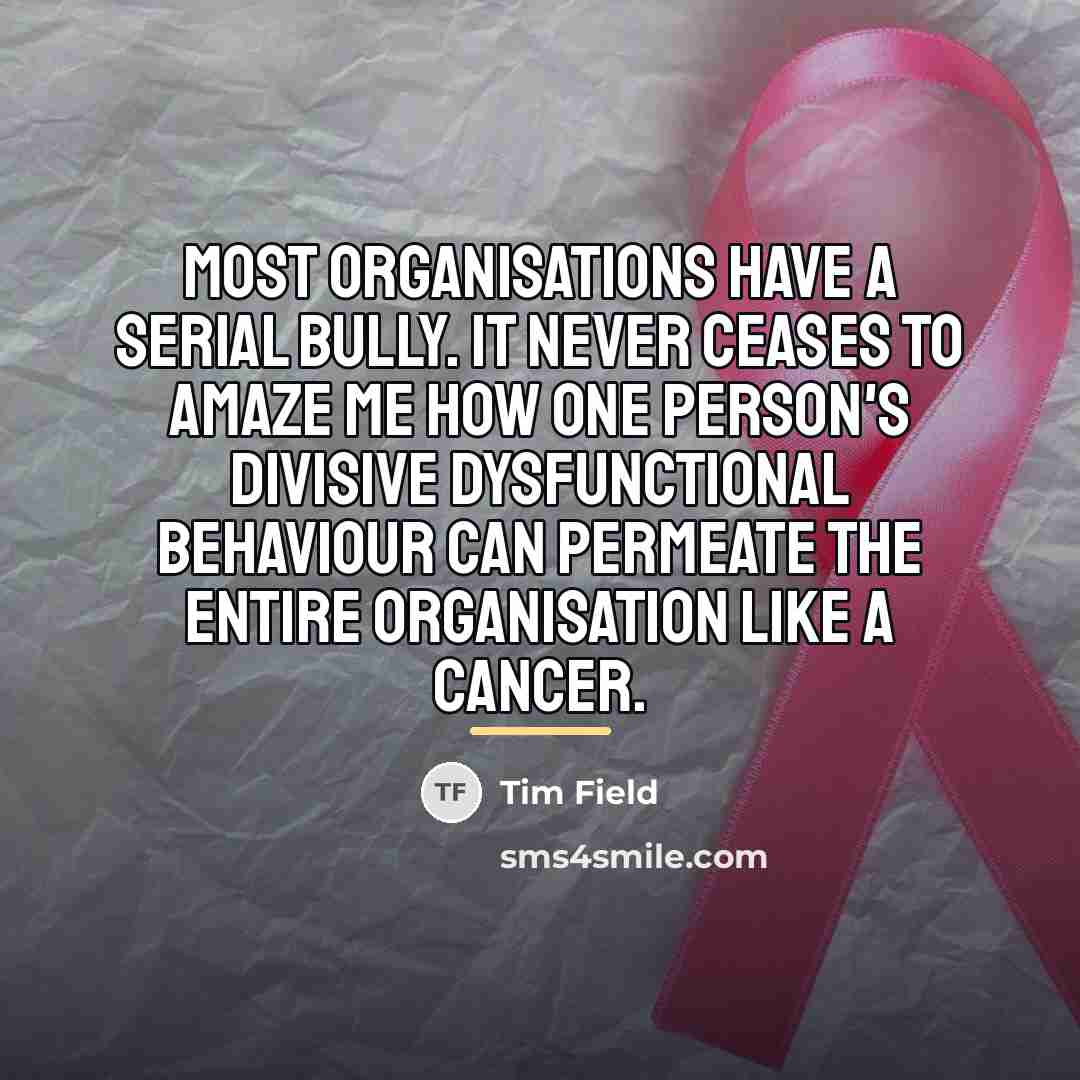 “Most organisations have a serial bully. It never ceases to…” quote by Tim Field