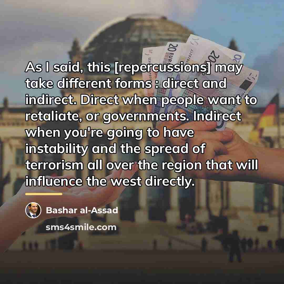 “As I said, this [repercussions] may take different forms :…” quote by Bashar al-Assad