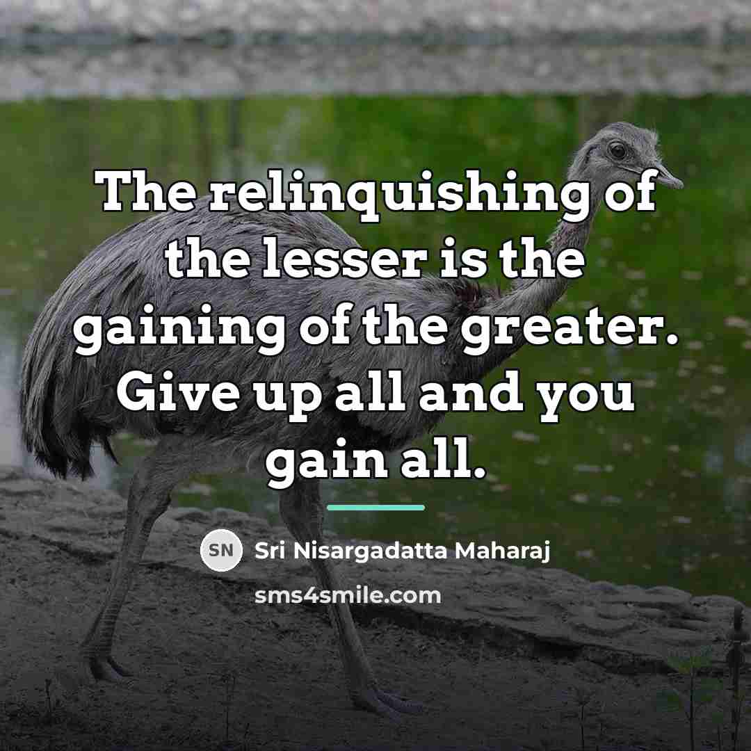 “The relinquishing of the lesser is the gaining of the…” quote by Sri Nisargadatta Maharaj