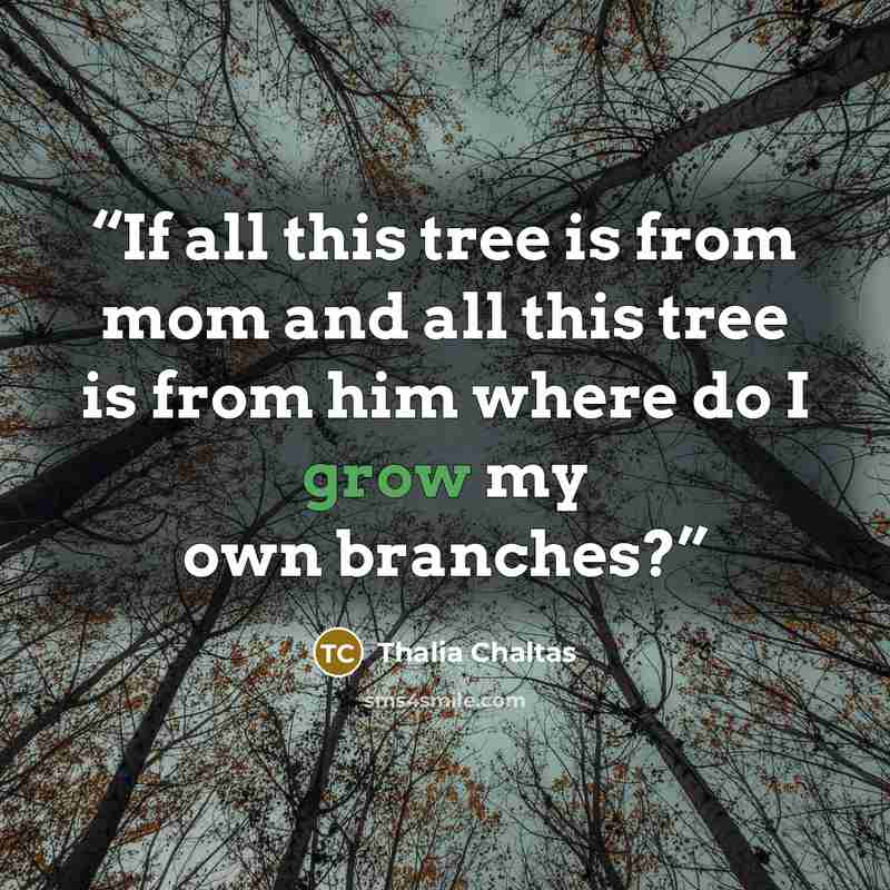 “If all this tree is from mom and all this tree is from him where do I grow my own branches?” quote by Thalia Chaltas