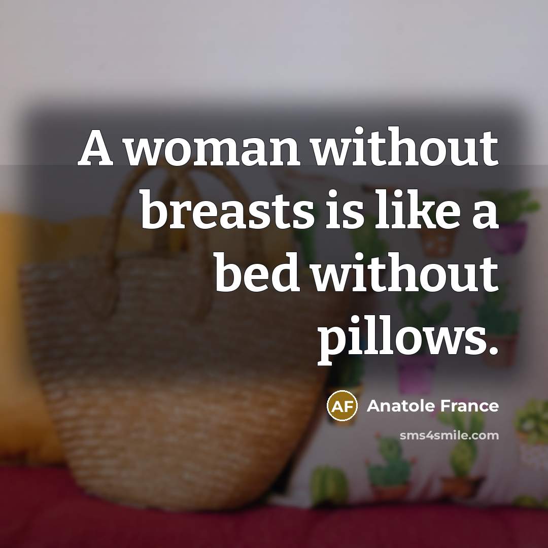 “A woman without breasts is like a bed without pillows.…” quote by Anatole France