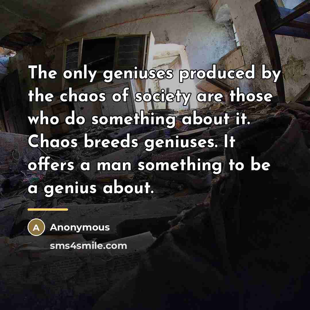 “The only geniuses produced by the chaos of society are…” quote by Anonymous
