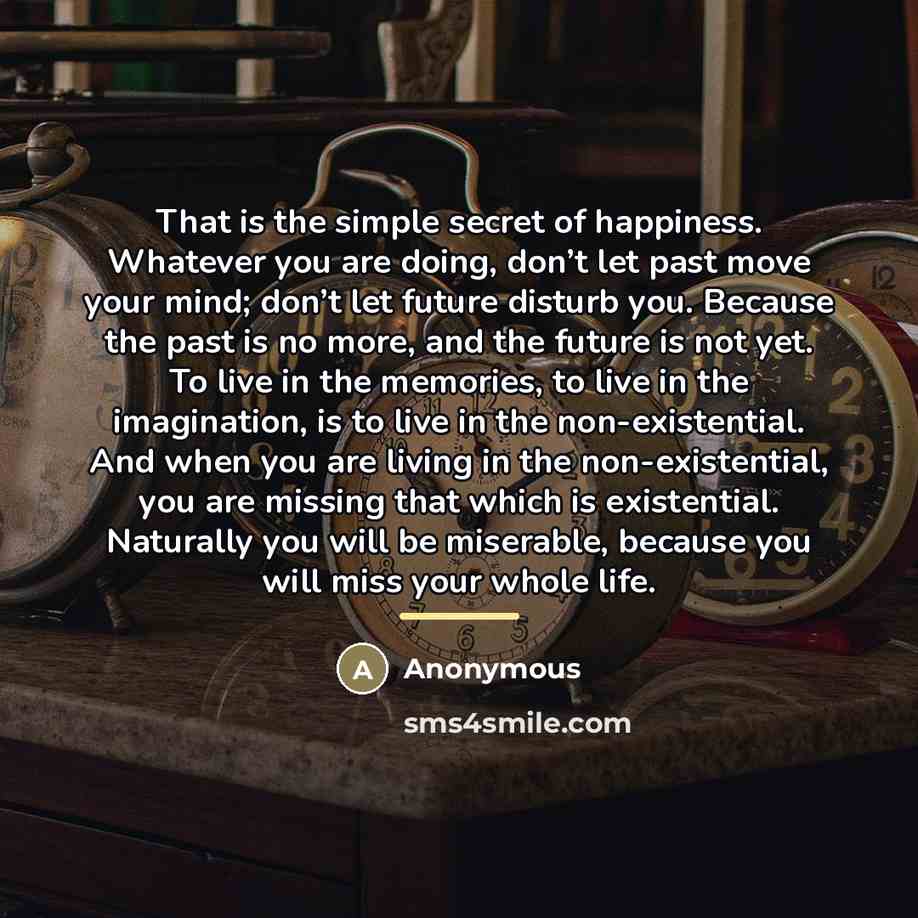 “That is the simple secret of happiness. Whatever you are…” quote by Anonymous