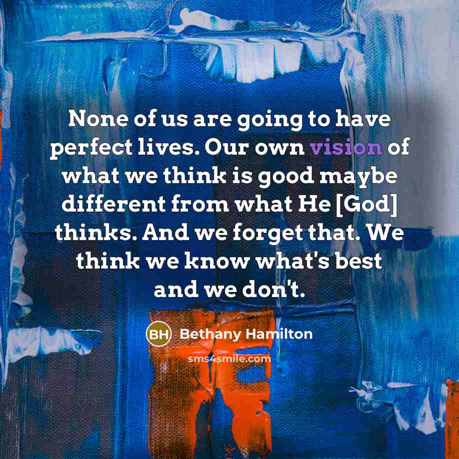 “None of us are going to have perfect lives. Our…” quote by Bethany Hamilton