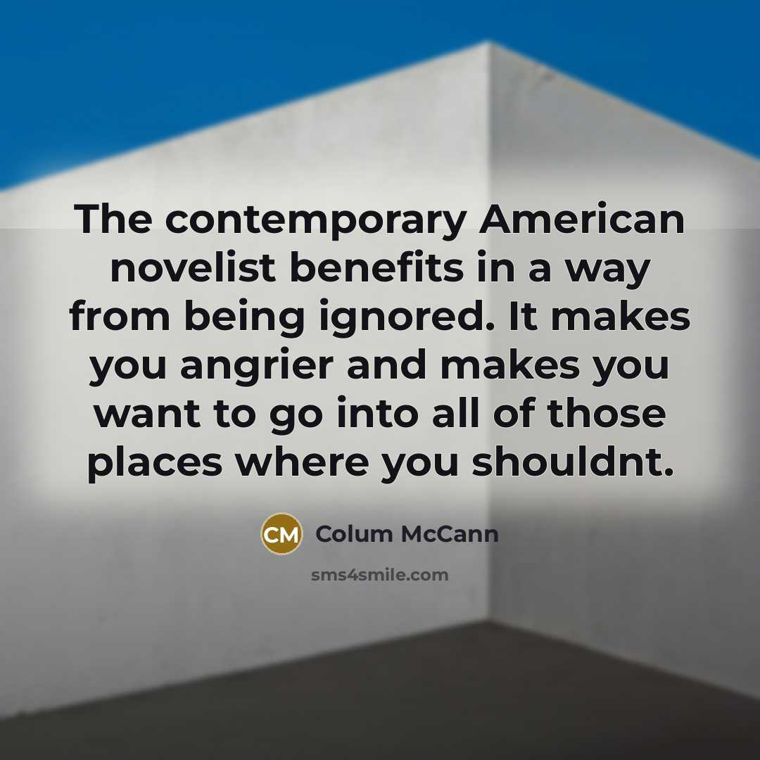 “The contemporary American novelist benefits in a way from being…” quote by Colum McCann