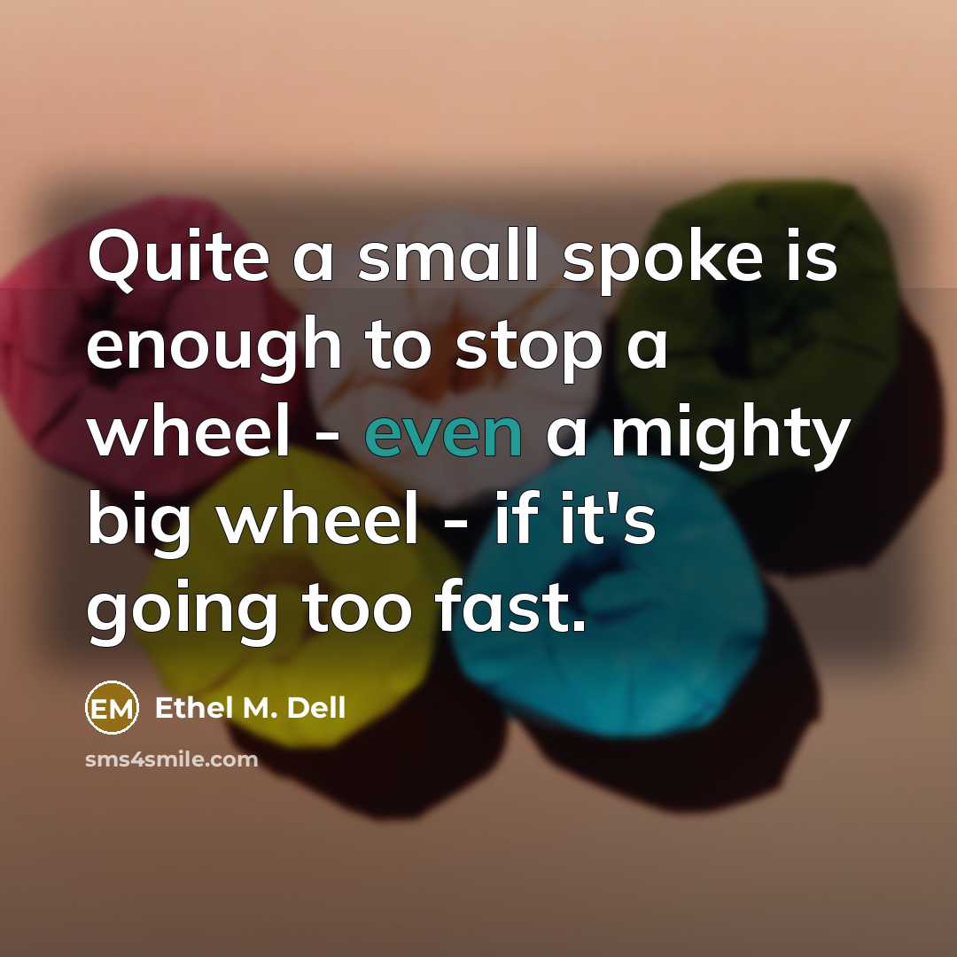 “Quite a small spoke is enough to stop a wheel…” quote by Ethel M. Dell