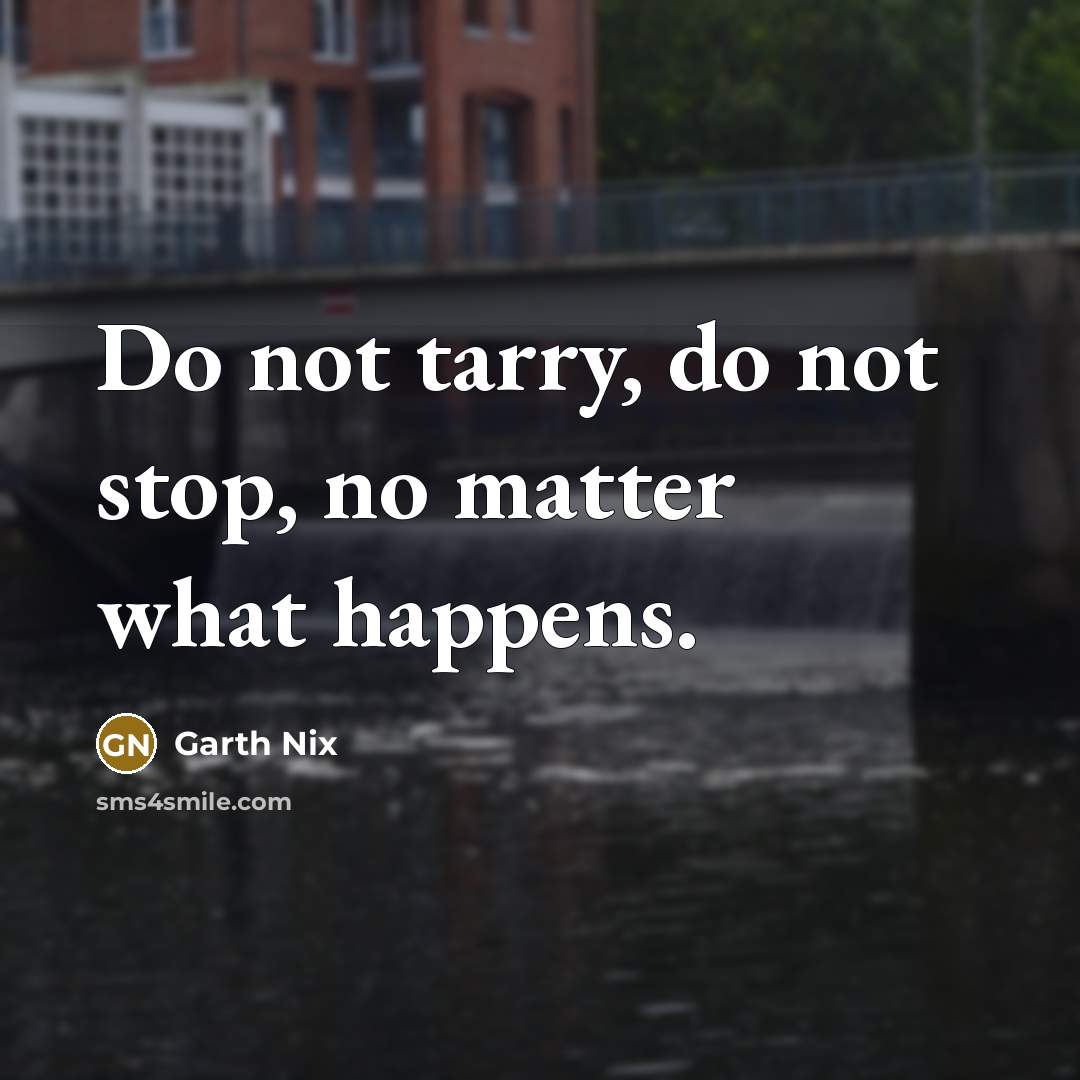 “Do not tarry, do not stop, no matter what happens.…” quote by Garth Nix