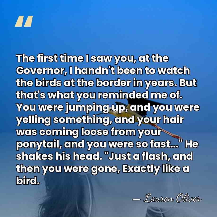 The first time I saw you, at the Governor, I handn't been&hellip; - Lauren Oliver