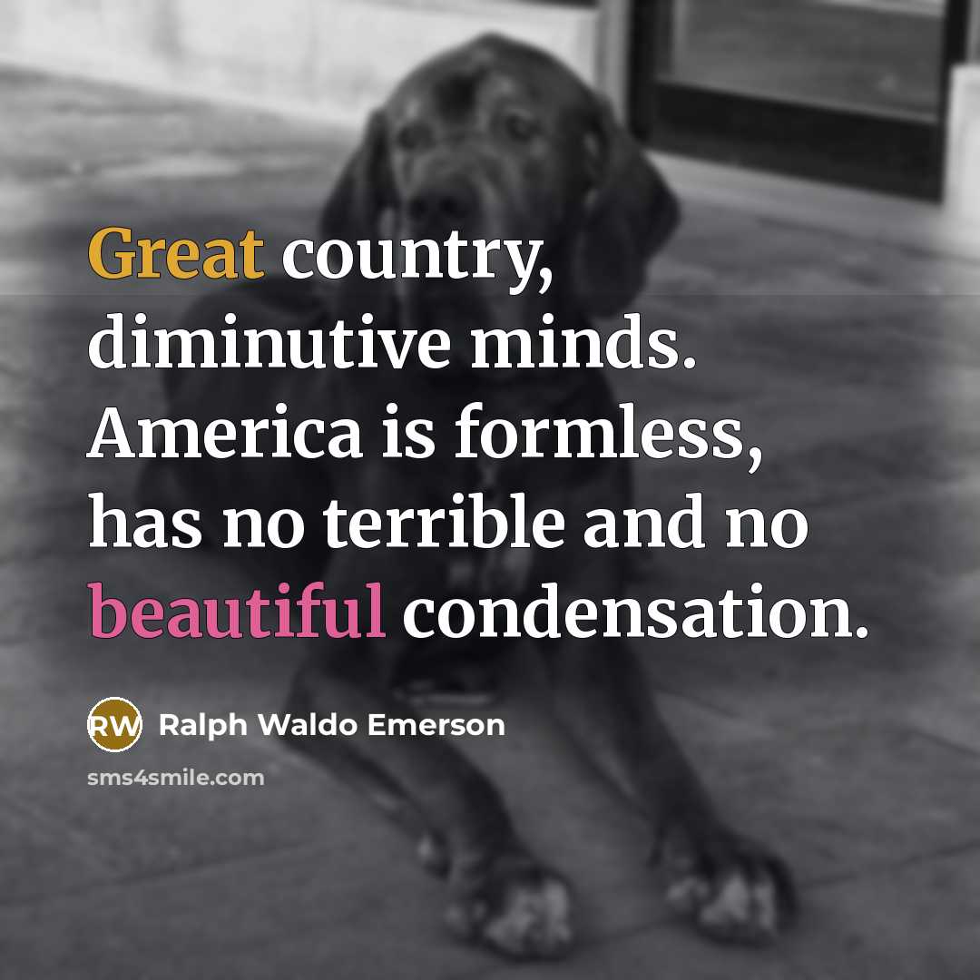 “Great country, diminutive minds. America is formless, has no terrible…” quote by Ralph Waldo Emerson