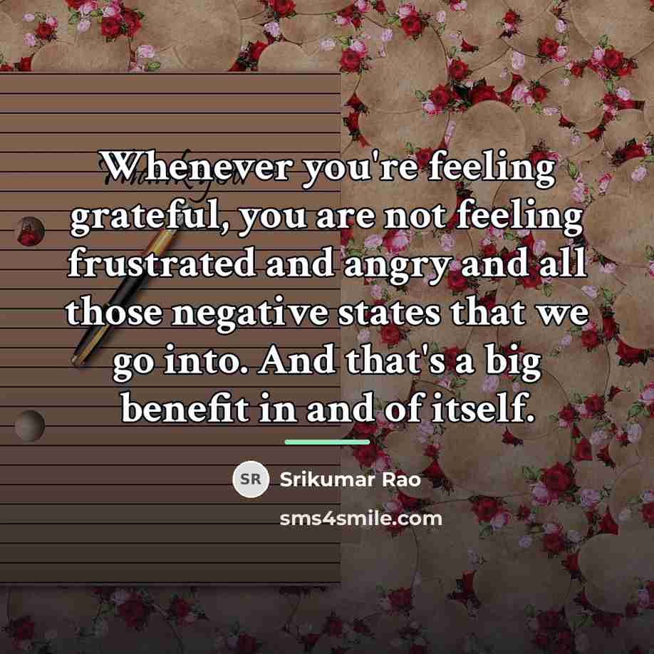 “Whenever you're feeling grateful, you are not feeling frustrated and…” quote by Srikumar Rao