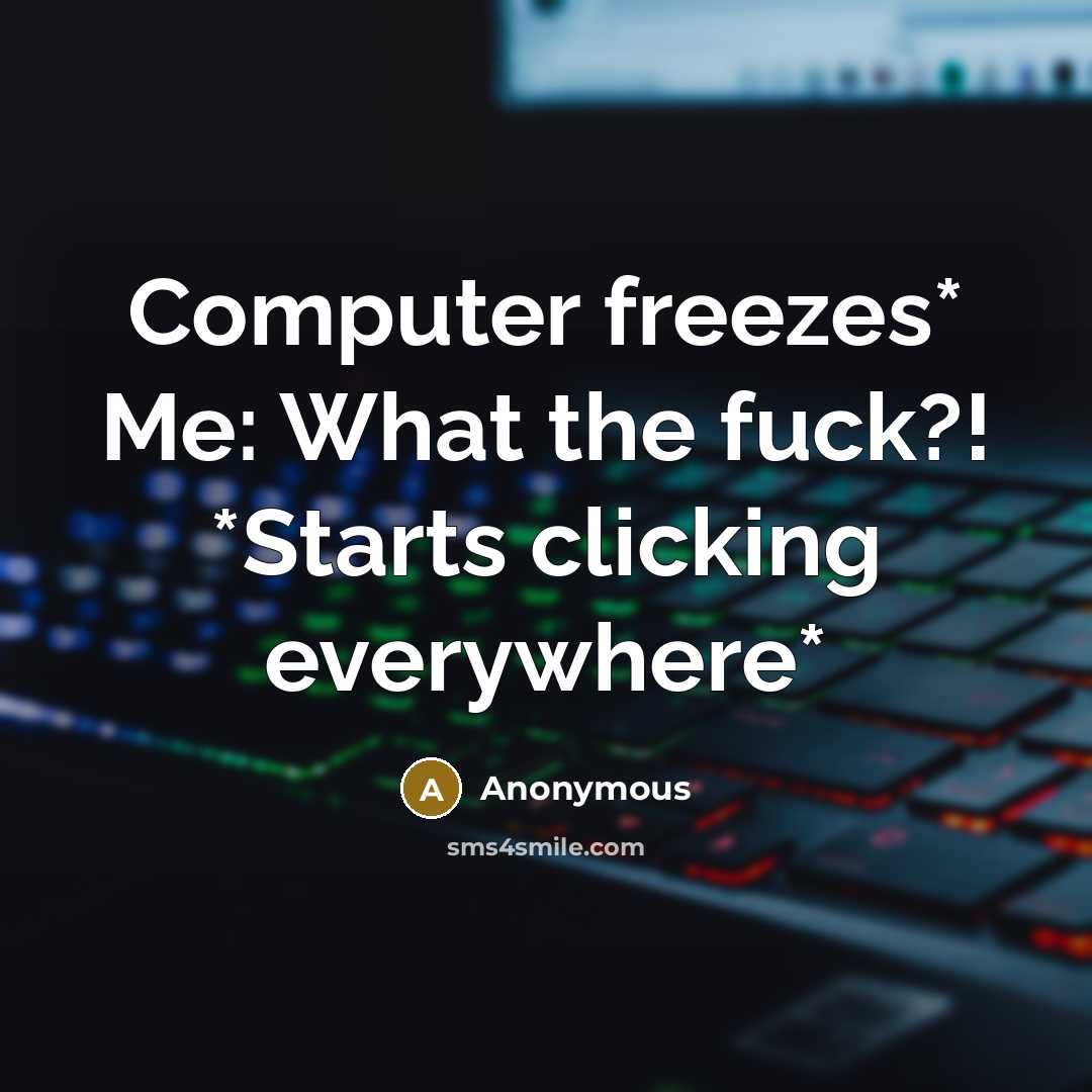 “Computer freezes* Me: What the fuck?! *Starts clicking everywhere*…” quote by Anonymous