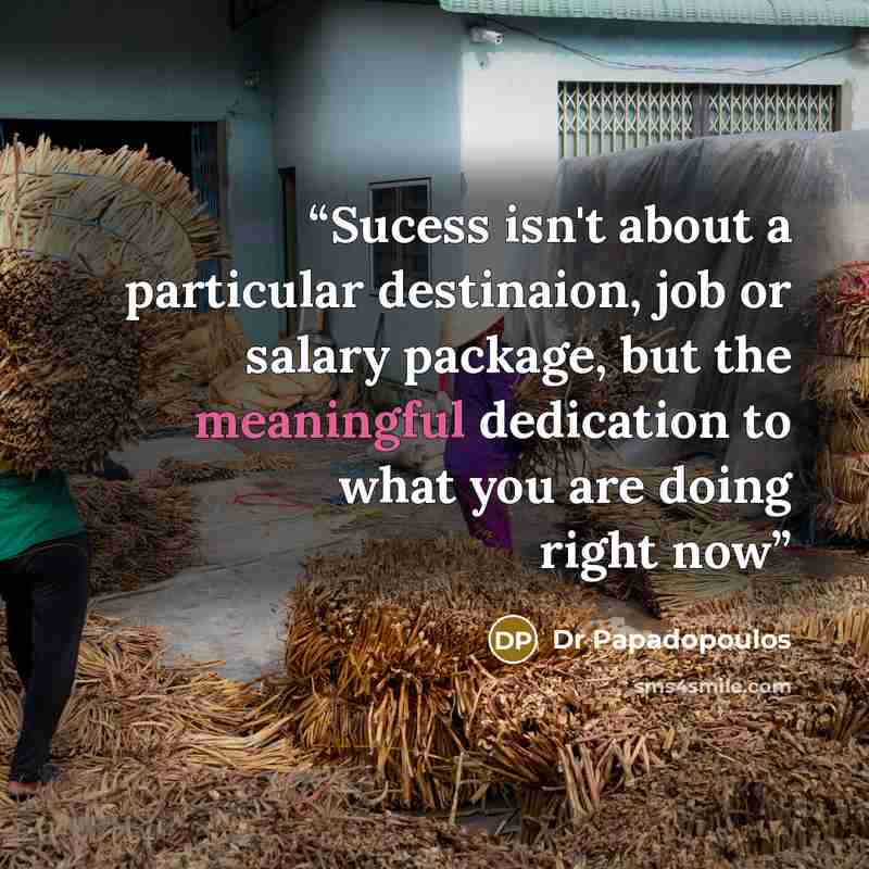 “Sucess isn't about a particular destinaion, job or salary package, but the meaningful dedication to what you are doing right now” quote by Dr Papadopoulos