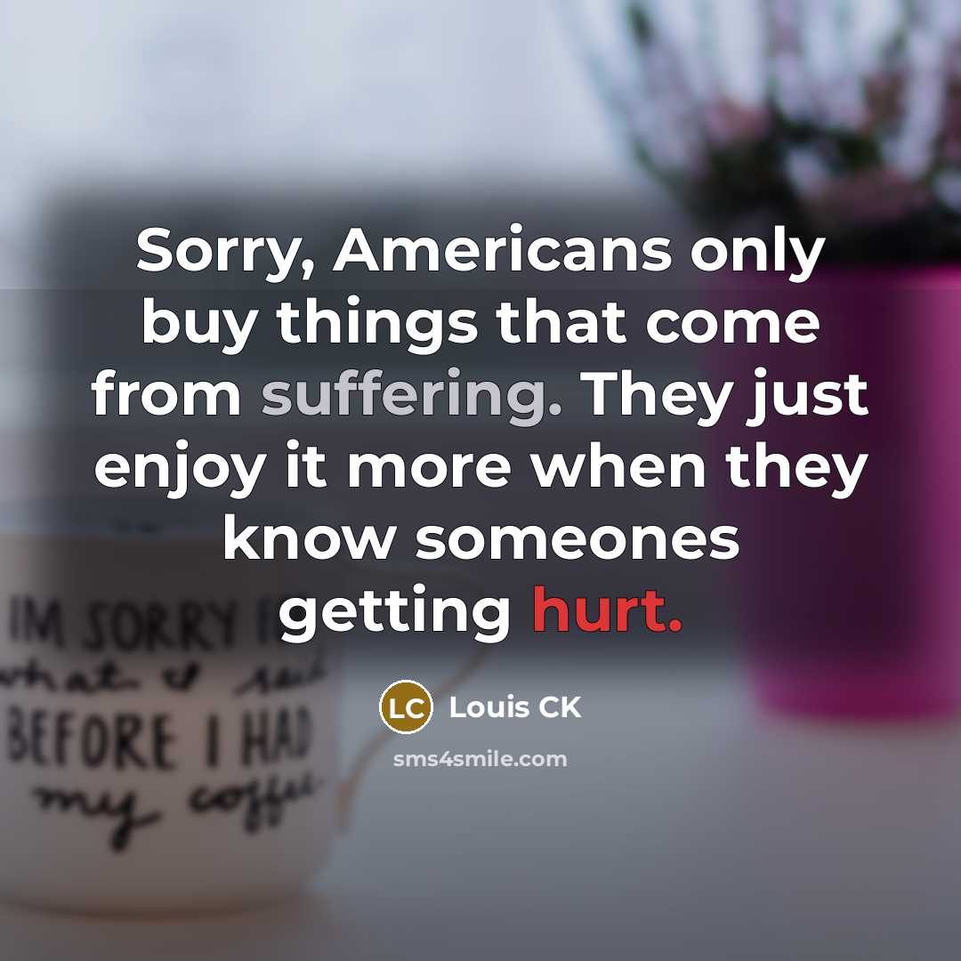 “Sorry, Americans only buy things that come from suffering. They just enjoy it more when they know someones getting hurt.” quote by Louis CK