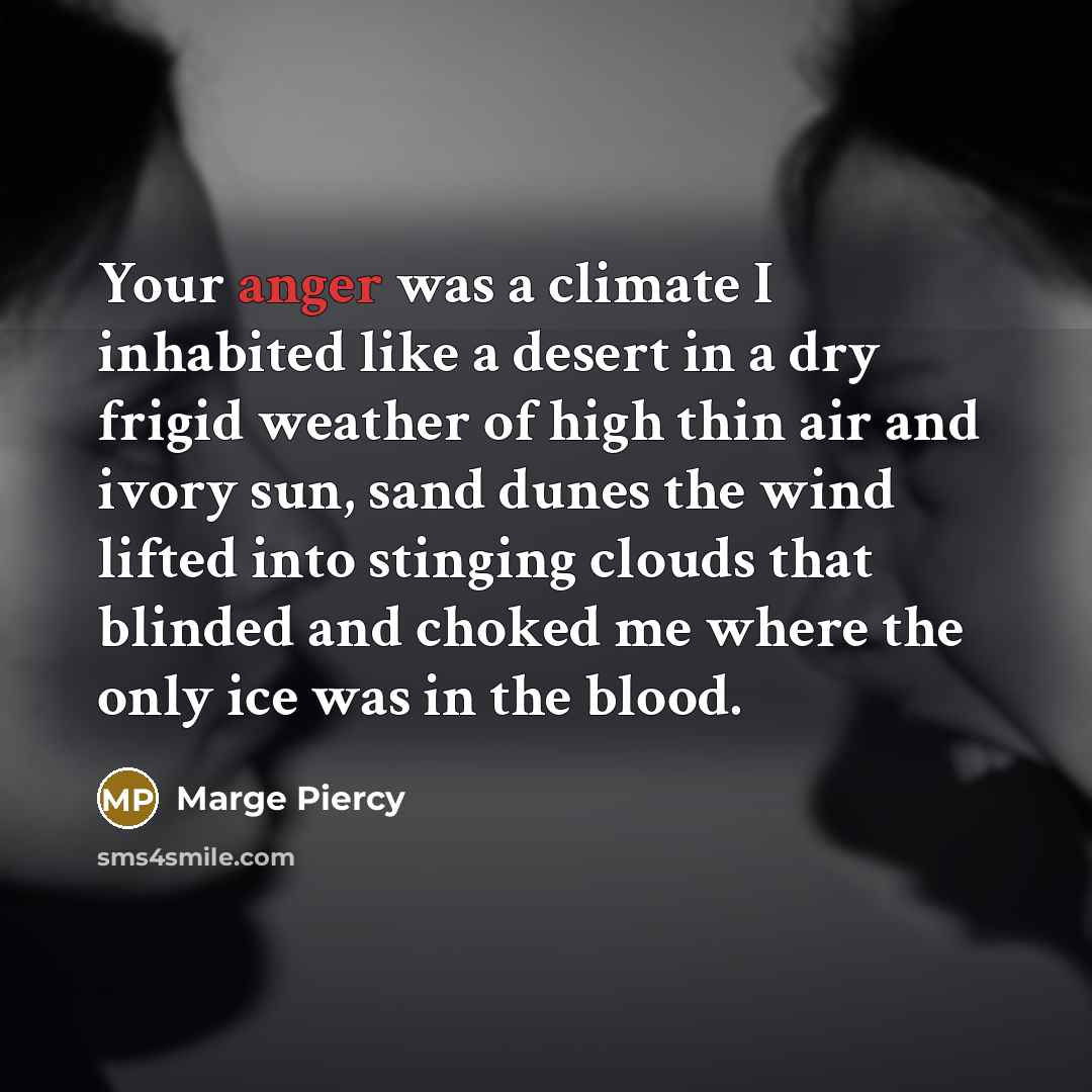 “Your anger was a climate I inhabited like a desert…” quote by Marge Piercy