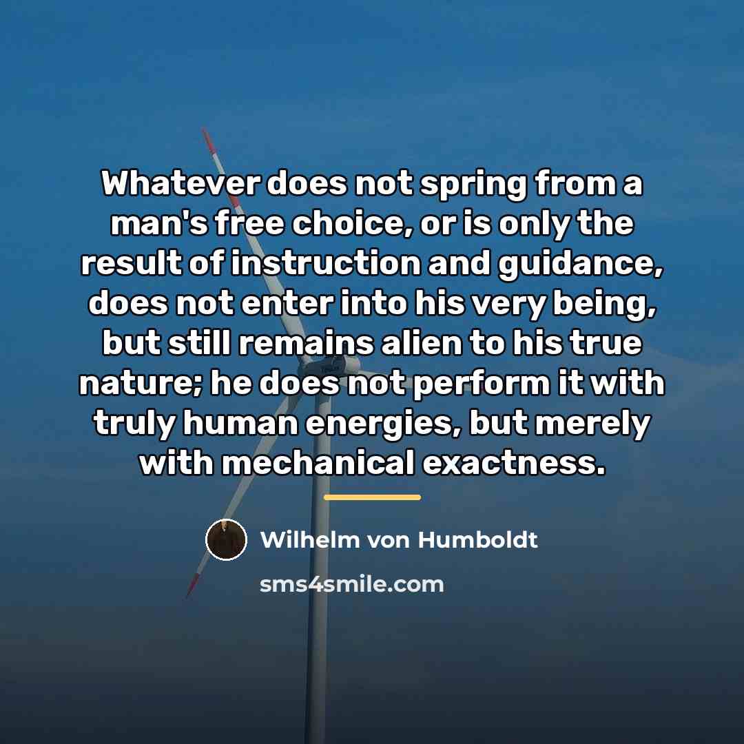 “Whatever does not spring from a man's free choice, or…” quote by Wilhelm von Humboldt