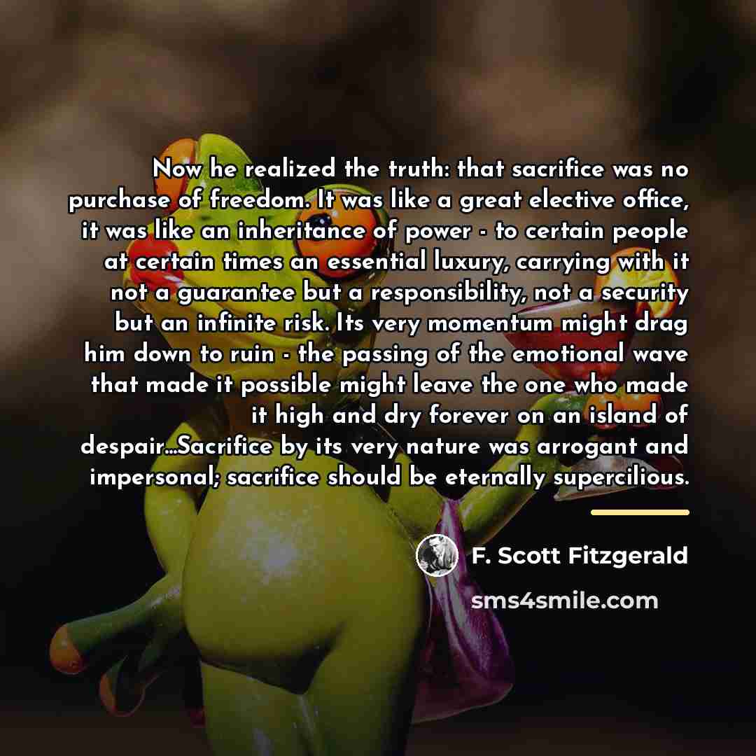 “Now he realized the truth: that sacrifice was no purchase…” quote by F. Scott Fitzgerald