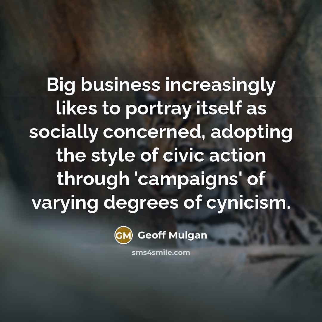 “Big business increasingly likes to portray itself as socially concerned,…” quote by Geoff Mulgan