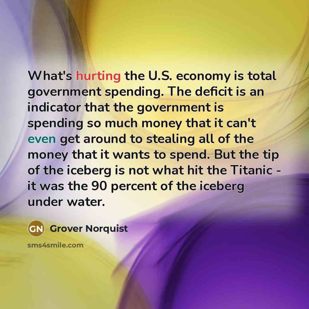 “What's hurting the U.S. economy is total government spending. The…” quote by Grover Norquist