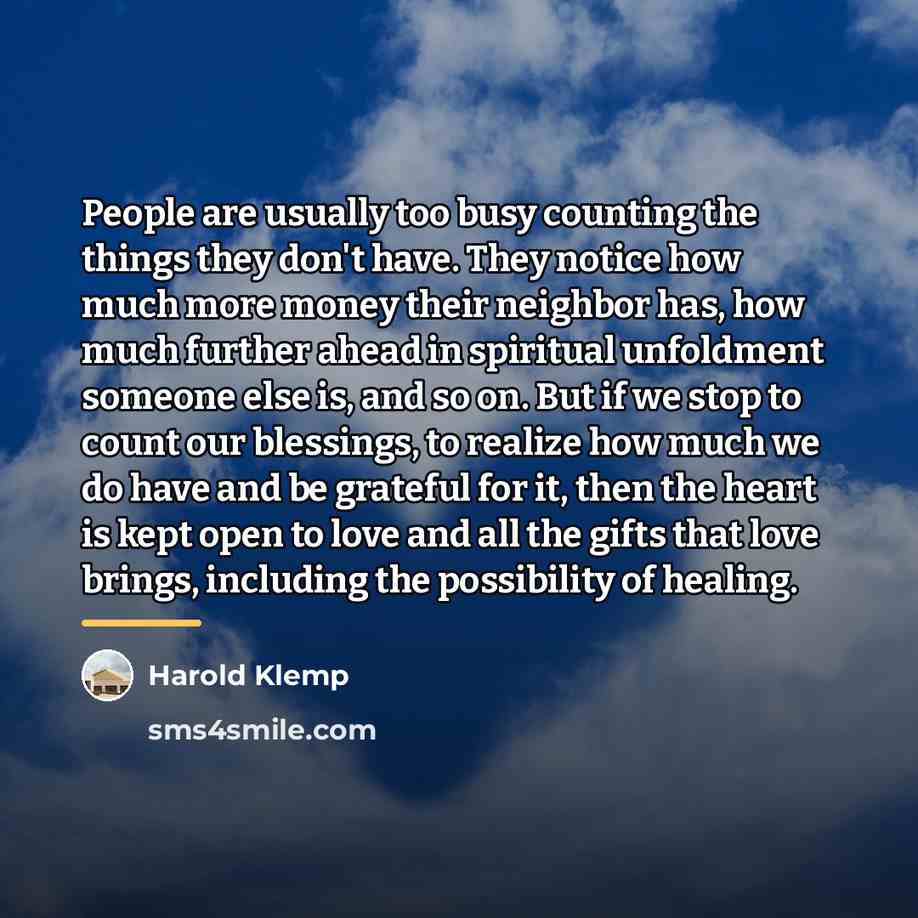 “People are usually too busy counting the things they don't…” quote by Harold Klemp