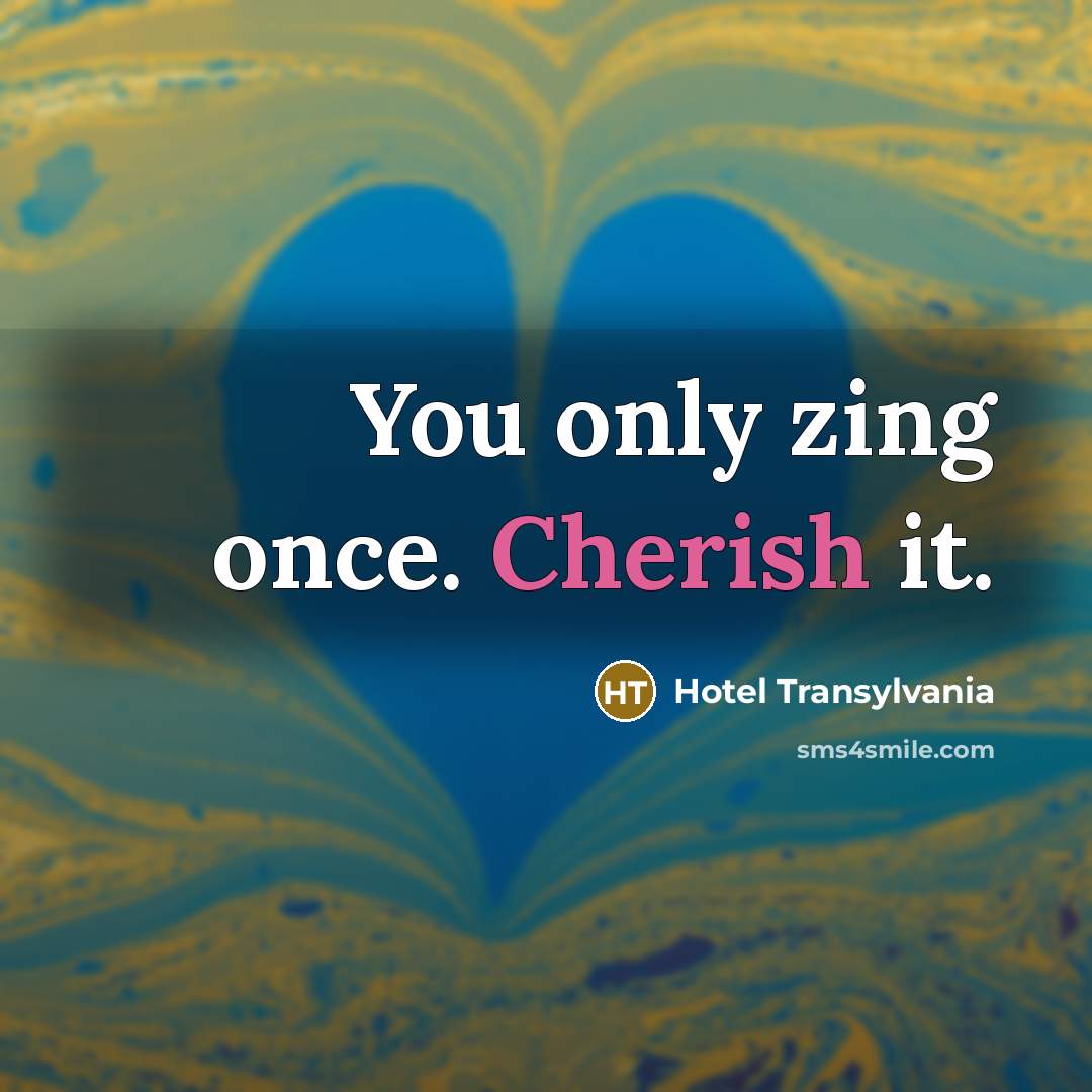 “You only zing once. Cherish it.…” quote by Hotel Transylvania