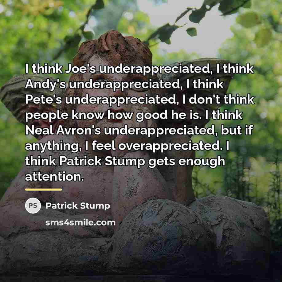 “I think Joe's underappreciated, I think Andy's underappreciated, I think…” quote by Patrick Stump