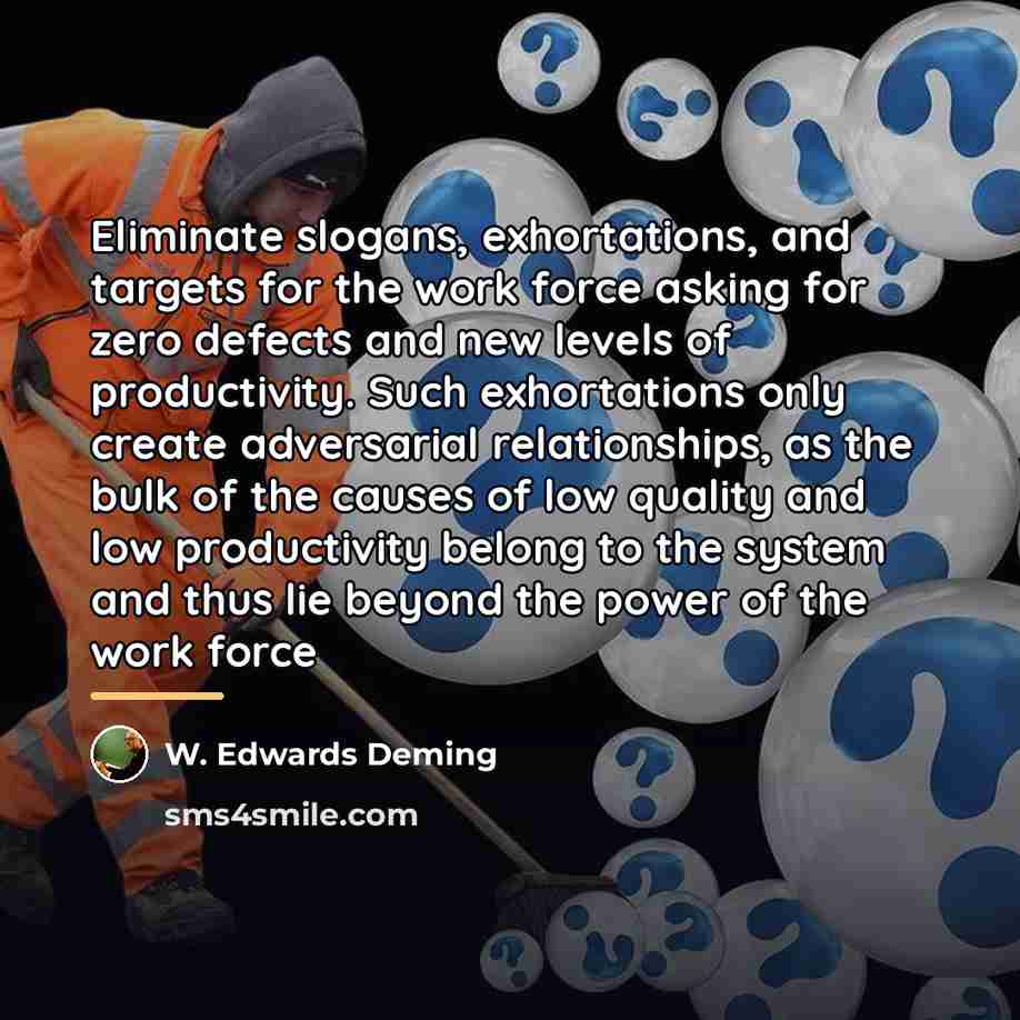 “Eliminate slogans, exhortations, and targets for the work force asking…” quote by W. Edwards Deming