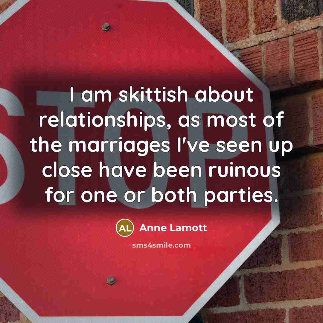 “I am skittish about relationships, as most of the marriages…” quote by Anne Lamott