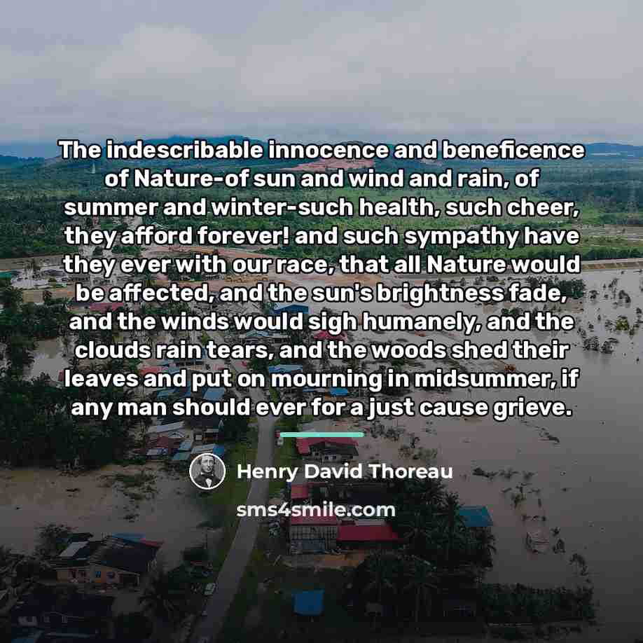 “The indescribable innocence and beneficence of Nature-of sun and wind…” quote by Henry David Thoreau