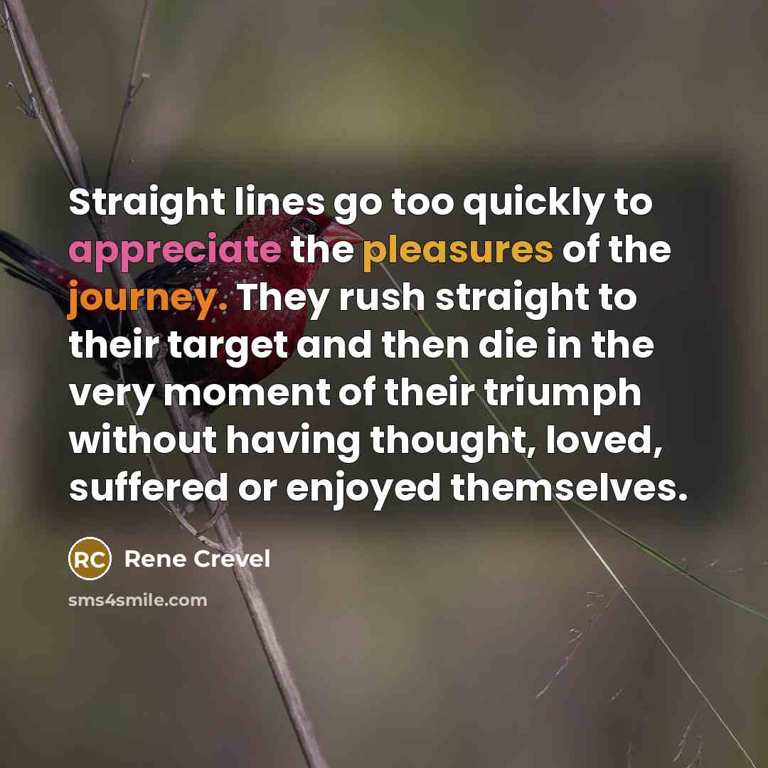 “Straight lines go too quickly to appreciate the pleasures of…” quote by Rene Crevel