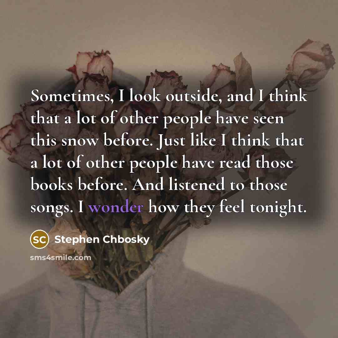 “Sometimes, I look outside, and I think that a lot…” quote by Stephen Chbosky