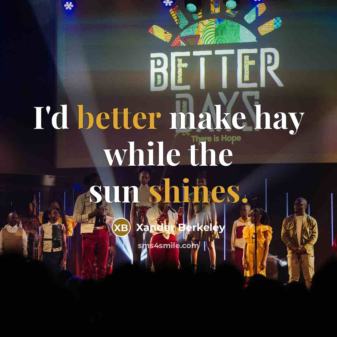 “I'd better make hay while the sun shines.” quote by Xander Berkeley
