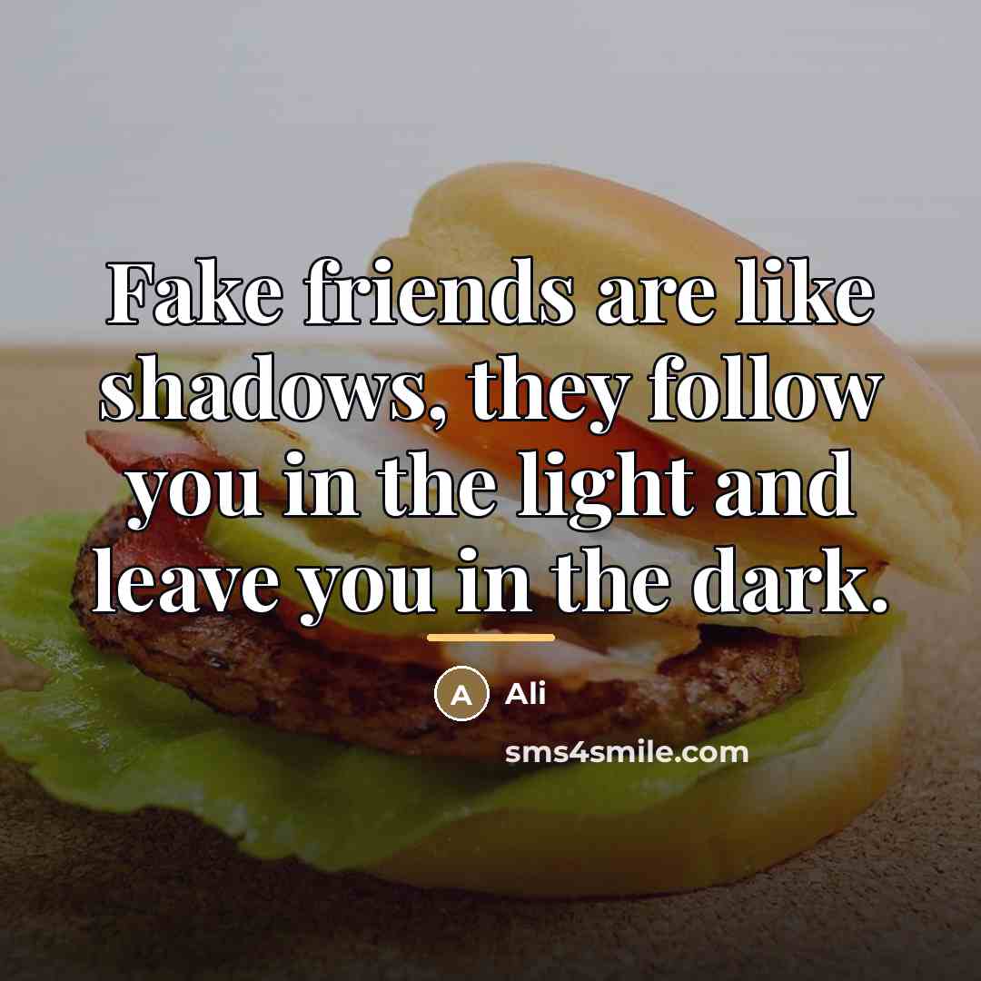 “Fake friends are like shadows, they follow you in the…” quote by Ali