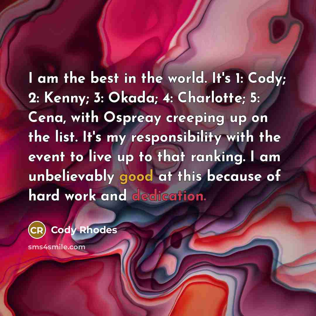 “I am the best in the world. It's 1: Cody;…” quote by Cody Rhodes