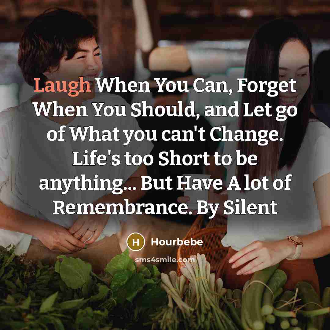 “Laugh When You Can, Forget When You Should, and Let go of What you can't Change. Life's too Short to be anything... But Have A lot of Remembrance. By Silent” quote by Hourbebe